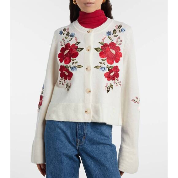 NEW FARM RIO flowers embroidery cardigan in cream